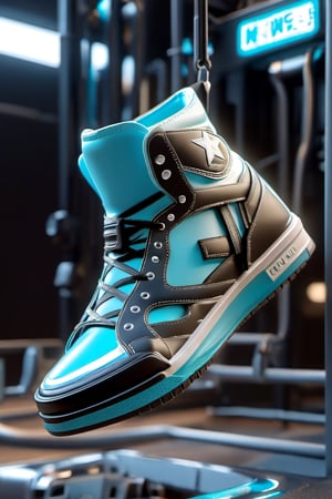 masterpiece, 3d model, plain converse style shoes, only sneaker, 1 shoe, 8k, cyan black color, mecha, 