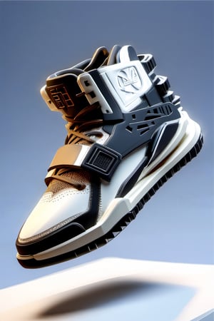 masterpiece, 3d model, plain yezzy style shoes, only sneaker, 1 shoe, 8k, black white color, mecha, square logo