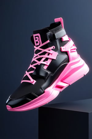 masterpiece, 3d model, plain balenciaga style shoes, only sneaker, 1 shoe, 8k, black pink color, mecha, square logo