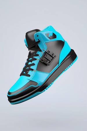 masterpiece, 3d model, plain sneaker shoes, only sneaker, 1 shoe, 8k, black cyan color