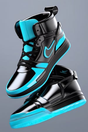 masterpiece, 3d model, plain sneaker shoes, only sneaker, 1 shoe, 8k, black cyan color,mecha