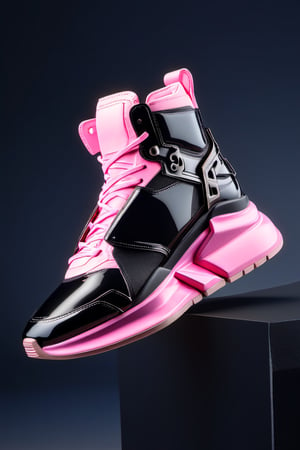 masterpiece, 3d model, plain balenciaga style shoes, only sneaker, 1 shoe, 8k, black pink color, mecha, square logo