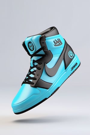 masterpiece, 3d model, plain tennis style shoes, only sneaker, 1 shoe, 8k, cyan black color, mecha, satanic logo, 