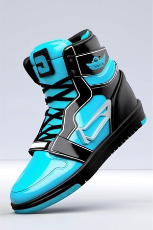 masterpiece, 3d model, plain sneaker shoes, only sneaker, 1 shoe, 8k, black cyan color,mecha