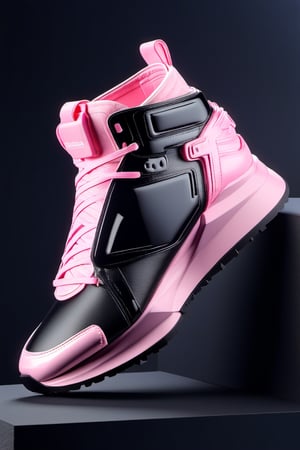 masterpiece, 3d model, plain balenciaga style shoes, only sneaker, 1 shoe, 8k, black pink color, mecha, square logo