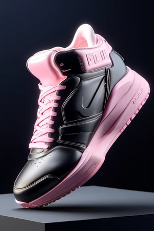 masterpiece, 3d model, plain tennis style shoes, only sneaker, 1 shoe, 8k, black pink color, mecha, square logo, balenciaga style