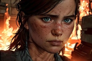 (3ll13tl02:1.3), brown hair, walking through destoryed city, perfect face, perfect eyes, perfect hands, 1girl, abs, detailed, (realistic), (photorealistic), masterpiece, intricate details, best quality, volumetric lighting, detailed face, 8k, dramatic lighting, Detailedface