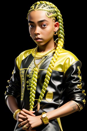 ((Best quality)), ((masterpiece)), ((realistic)) and ultra-detailed photography  1Boy nkneghmn  neon  ((Braided Hair)).  , Teen Male Boy, Rapping in a Fantasy Background with lots of gold jewelry and tons of diamonds
,nkneghmn,sakura haruno