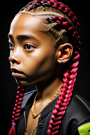 ((Best quality)), ((masterpiece)), ((realistic)) and ultra-detailed photography  1Boy nkneghmn  neon  shoulder length ((Braided Hair)).  , Teen Male Boy, Rapping in a Fantasy Background with lots of gold jewelry and tons of diamonds, 3dmm style, (masterpiece, best quality), intricate details, solo, dark skin, purple eyes and pupils \ anime \), t, looking at viewer,3DMM
,perfecteyes