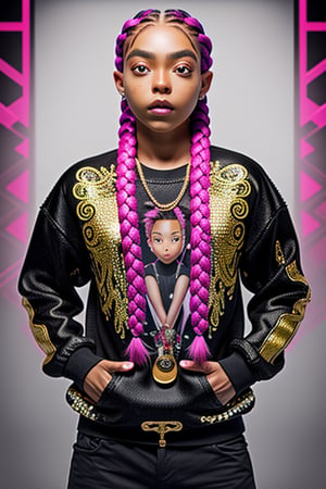 ((Best quality)), ((masterpiece)), ((realistic)) and ultra-detailed photography  1Boy nkneghmn  neon  ((Braided Hair)).  , Teen Male Boy, Rapping in a Fantasy Background with lots of gold jewelry and tons of diamonds, 3dmm style, (masterpiece, best quality), intricate details, solo, dark skin, purple eyes and pupils \ anime \), t, looking at viewer,3DMM
,perfecteyes