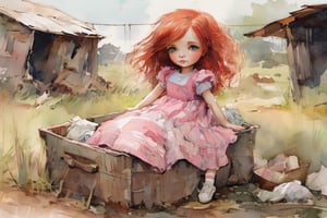 Small girls rag doll with red hair and pink dress with poofy shoulders, simple doll, white shoes on doll

Laying in dirty girls laundry
 farm, big eyes, freedom, soul, digital illustration, approaching perfection, dynamic, highly detailed, watercolor painting, artstation, concept art, sharp focus, in the style of artists like Russ Mills, Sakimichan, Wlop, Loish, Artgerm, Darek Zabrocki, and Jean-Baptiste Monge,v0ng44g,BJ_Sewing_doll