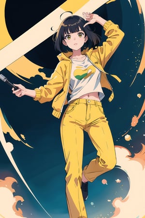 Anime girl, short hair, yellow jacket, yellow pants, Kelly, free fire