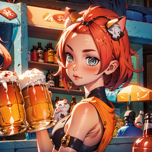 dionadef, dionarnd, cat Girl, beer, girl holding beer, graceful figure, crowd, beer festival, high-definition image quality, best portrait, SFW.