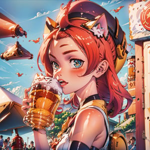 dionadef, dionarnd, cat Girl, beer, girl holding beer, graceful figure, crowd, beer festival, high-definition image quality, best portrait, SFW.