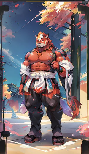1 kemono mature male, colorful furred, solo, 4K,  masterpiece, ultra-fine details, full_body, thick arms, prominent ear, thick eyebrow, Argus-eyed, big_muscle,  muscular thighs, tall, Muscular, stocky,
Japanese summer fastival,rha30