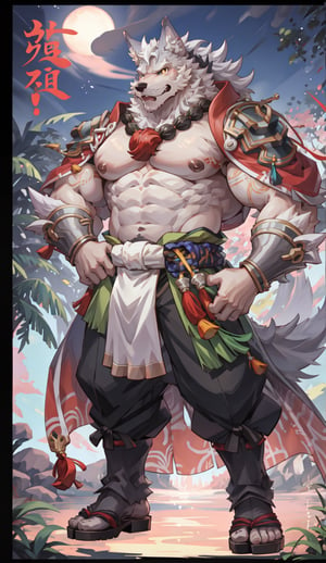 1 kemono mature male,  wolf, solo, 4K,  masterpiece, ultra-fine details, full_body, thick arms, prominent ear, thick eyebrow, Argus-eyed, big_muscle,  muscular thighs, tall, Muscular,
Japanese summer fastival