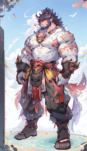 1 kemono mature male, colorful furred, solo, 4K,  masterpiece, ultra-fine details, full_body, thick arms, prominent ear, thick eyebrow, Argus-eyed, big_muscle,  muscular thighs, tall, Muscular, stocky,
Japanese summer fastival,rha30