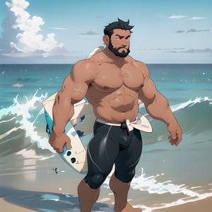  Height, sky, 3D style, , movie, 1 cute man, slighty_chubby, short  hair,  black hair,  (slighty_chubby:1.4) , full_body, (ocean:1.4),male focus,large pectorals,looking_at_viewer, leaping,(naked:1.2), surfing suit, explorer, surfing