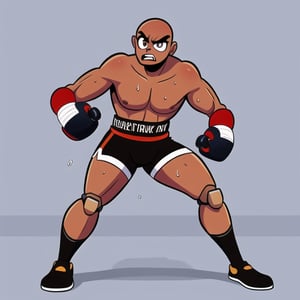 [Adult boxer, sweaty,, slim, sleazy, brown mullet, square shaped head] 
[Boxing helmet, boxing gloves, boxing shorts, no shirt]
[Geometric, bendy, robotic, mute color artstyle, full body] Cartoon