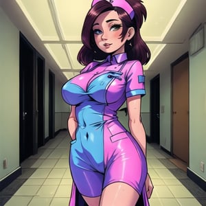 Sexy nurse in a smll outfit, in a hallway
,High detailed 