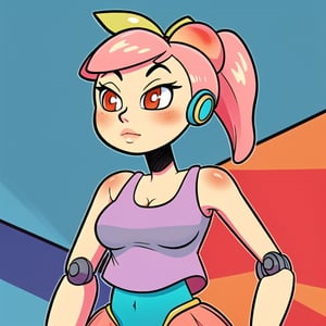 Peach (fruit) robot, female, tanktop, ponytail,