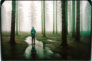 tarkovsky polaroid, aesthetic girl, hot girl, in the forest, misty woods