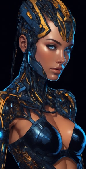 portrait cyber girl,beauty,black background (masterpiece), (best quality:1.2), absurdres, intricate details, (highly detailed skin:1.2)