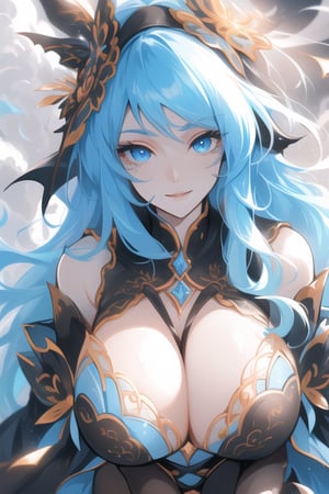 (best quality, masterpiece, colorful, dynamic angle) a sexy mage, beautiful detailed eyes:1.2,best illumination, (best shadow, an extremely delicate and beautiful, Anime face,2.5D,8k, Beautiful facial ,gigantic hanging breasts,features,bloom),dragon_real,riding a flying dragon, above the clouds, mage hood, smiling, beautiful colorful background, distopian city on fire, (intricate details, hyperdetailed:1.15, extreme detailed, highest detailed), sml76,yuzu