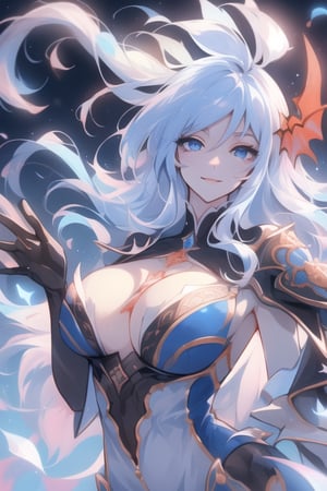 (best quality, masterpiece, colorful, dynamic angle) a sexy mage, beautiful detailed eyes:1.2,best illumination, (best shadow, an extremely delicate and beautiful, Anime face,2.5D,8k, Beautiful facial ,gigantic hanging breasts,features,bloom),dragon_real,riding a flying dragon, above the clouds, mage hood, smiling, beautiful colorful background, distopian city on fire, (intricate details, hyperdetailed:1.15, extreme detailed, highest detailed), sml76,yuzu