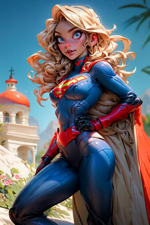 1girl, Highly detailed RAW color Photo, poised poise, superhero_pose, Full Body, ((portrait of supergirl)) age 18, ((dynamic_pose)), ((flying_midair)), ((fighting)), ((long_red_cape)), ((fully_suit_red_blue_white_gold)), beautiful face, symmetrical face, tone mapped, intricate, elegant, highly detailed, digital painting, concept art, red and blue, smooth, sharp focus, colorfull, depth of field, octane render,  art by artgerm and alphonse mucha, trending on artstation, cinematic animation still, by lois van baarle, ilya kuvshinov, metahuman, outdoors, toned body, (sci-fi), ((cloudy_blue sky)), (mountains:1.1), (lush green vegetation), (two moons in sky:0.8), (highly detailed, hyperdetailed, intricate), (lens flare:0.7), (bloom:0.7), particle effects, raytracing, cinematic lighting, shallow depth of field, photographed on a Sony a9 II, ((35mm f1.8_wide angle lens)), sharp focus, cinematic film still from Gravity 2013, short_curly_hair, average_breasts, blond_curly_hair, green-eyes, ((sexy_pink_lips)), intricate_detail, realistic, detailed_background, (8k, RAW photo, best quality, masterpie ce:1. 2), detailed_skin, sharp_eyes, beautifull, looking_at_camera, beautiful detailed eyes, beautiful detailed lips, high detailed skin, detailed background, 8k uhd, dslr,photorealistic, perfect hand, perfect fingers, big_breasts, Detailedface, 3DMM