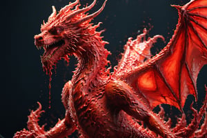 create a majestic red dragon made of red ink, splashed, drips, subsurface scattering, translucent, 100mm,Movie Still,detailmaster2,Film Still