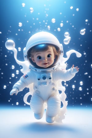 create a cute little kid astronaut dancing with dress made of milk, splashed, drips, subsurface scattering, translucent, 100mm,Movie Still,detailmaster2,Film Still,make_3d,aesthetic portrait