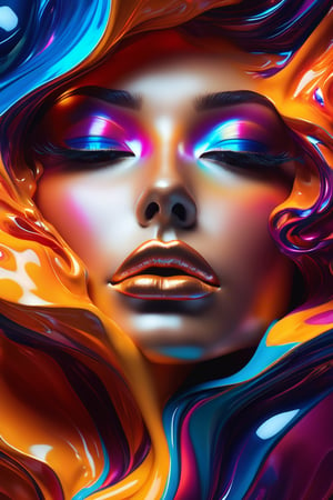 ultra detailed artistic abstract photography of liquid lust, detailed captivating eyes on molten statue, asymmetrical, gooey liquid hair, color exploding lips, highly refractive skin, Digital painting, colorful, volumetric lighting, 8k, by Cyril Rolando, by artgerm, Trending on Artstation, 16k resolution, 300 dpi, 600 dpi, 4k, Contest winner, High definition, detailed, realistic, 8k uhd, high quality