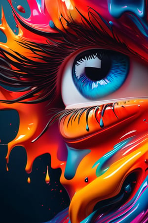 ultra detailed artistic abstract photography of liquid lust, detailed captivating eyes on molten statue, asymmetrical, gooey liquid hair, color exploding lips, highly refractive skin, Digital painting, colorful, volumetric lighting, 8k, by Cyril Rolando, by artgerm, Trending on Artstation, 16k resolution, 300 dpi, 600 dpi, 4k, Contest winner, High definition, detailed, realistic, 8k uhd, high quality,Leonardo Style,dfdd,dripping paint