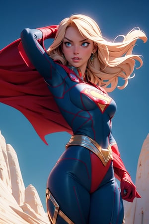 1girl, Highly detailed RAW color Photo, poised poise, superhero_pose, battle stance, Full Body, ((portrait of supergirl)) age 18, ((dynamic_pose)), ((flying_midair)), ((fighting)), ((long_red_cape)), ((fully_suit_red_blue_white_gold)), beautiful face, symmetrical face, tone mapped, intricate, elegant, highly detailed, digital painting, concept art, red and blue, smooth, sharp focus, colorfull, depth of field, octane render,  art by artgerm and alphonse mucha, trending on artstation, cinematic animation still, by lois van baarle, ilya kuvshinov, metahuman, outdoors, toned body, (sci-fi), ((cloudy_blue sky)), (mountains:1.1), (lush green vegetation), (two moons in sky:0.8), (highly detailed, hyperdetailed, intricate), (lens flare:0.7), (bloom:0.7), particle effects, raytracing, cinematic lighting, shallow depth of field, photographed on a Sony a9 II, ((35mm f1.8_wide angle lens)), sharp focus, cinematic film still from Gravity 2013, short_curly_hair, average_breasts, blond_curly_hair, green-eyes, ((sexy_pink_lips)), intricate_detail, realistic, detailed_background, (8k, RAW photo, best quality, masterpie ce:1. 2), detailed_skin, sharp_eyes, beautifull, looking_at_camera, beautiful detailed eyes, beautiful detailed lips, high detailed skin, detailed background, 8k uhd, dslr,photorealistic, perfect hand, perfect fingers, big_breasts, Detailedface, 3DMM