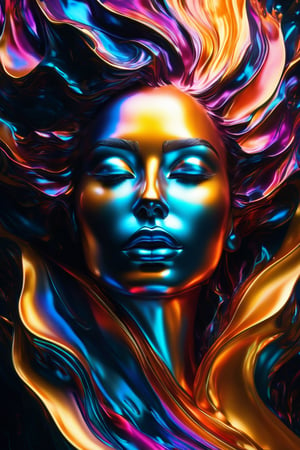 ultra detailed artistic abstract photography of liquid lust, detailed captivating eyes on molten statue, asymmetrical, gooey liquid hair, color exploding lips, highly refractive skin, Digital painting, colorful, volumetric lighting, 8k, by Cyril Rolando, by artgerm, Trending on Artstation, 16k resolution, 300 dpi, 600 dpi, 4k, Contest winner, High definition, detailed, realistic, 8k uhd, high quality