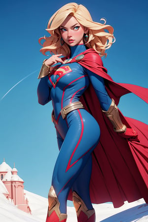 1girl, Highly detailed RAW color Photo, poised poise, superhero_pose, Full Body, ((portrait of supergirl)) age 18, ((dynamic_pose)), ((flying_midair)), ((fighting)), ((long_red_cape)), ((fully_suit_red_blue_white_gold)), beautiful face, symmetrical face, tone mapped, intricate, elegant, highly detailed, digital painting, concept art, red and blue, smooth, sharp focus, colorfull, depth of field, octane render,  art by artgerm and alphonse mucha, trending on artstation, cinematic animation still, by lois van baarle, ilya kuvshinov, metahuman, outdoors, toned body, (sci-fi), ((cloudy_blue sky)), (mountains:1.1), (lush green vegetation), (two moons in sky:0.8), (highly detailed, hyperdetailed, intricate), (lens flare:0.7), (bloom:0.7), particle effects, raytracing, cinematic lighting, shallow depth of field, photographed on a Sony a9 II, ((35mm f1.8_wide angle lens)), sharp focus, cinematic film still from Gravity 2013, short_curly_hair, average_breasts, blond_curly_hair, green-eyes, ((sexy_pink_lips)), intricate_detail, realistic, detailed_background, (8k, RAW photo, best quality, masterpie ce:1. 2), detailed_skin, sharp_eyes, beautifull, looking_at_camera, beautiful detailed eyes, beautiful detailed lips, high detailed skin, detailed background, 8k uhd, dslr,photorealistic, perfect hand, perfect fingers, big_breasts, Detailedface, 3DMM