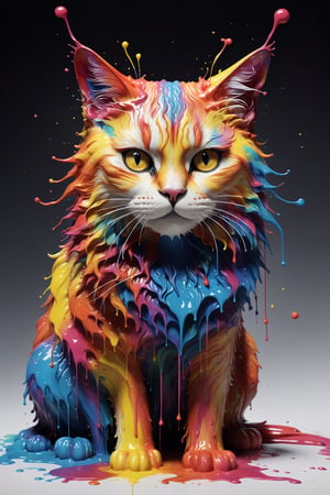 create a majestic cat made of colorful ink, drips, subsurface scattering, translucent, 100mm,dripping paint,Movie Still