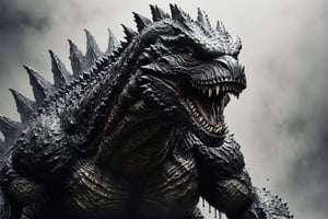 create a majestic zombie Godzilla made of black ink, splashed, drips, subsurface scattering, translucent, 100mm,Movie Still,detailmaster2,Film Still, dark cinematic, fog