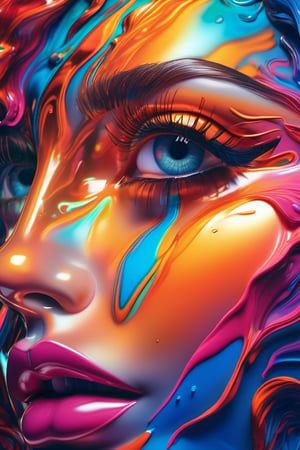 ultra detailed artistic abstract photography of liquid lust, detailed captivating eyes on molten statue, asymmetrical, gooey liquid hair, color exploding lips, highly refractive skin, Digital painting, colorful, volumetric lighting, 8k, by Cyril Rolando, by artgerm, Trending on Artstation, 16k resolution, 300 dpi, 600 dpi, 4k, Contest winner, High definition, detailed, realistic, 8k uhd, high quality