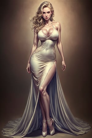 (masterpiece, top quality, best quality:1.2), (detailed), (1 girl), extremely beautiful, dynamic pose, pale skin, detailed skin complexion, medium breast, long dress, wide hips, strong legs, perfect anatomy, short side slit,Detailedface