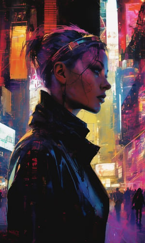 xxmixgirl,1 female detailed face time square detailed background cyberpunk shadow dramatic lighting by Bill Sienkiewicz ( SimplepositiveXLv1:0.7)