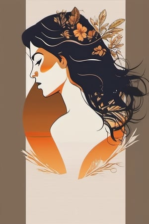 A minimalist, t-shirt design with a vintage twist, featuring a sleek and stylized unclad woman body silhouette against a faded, women body is painting about nature, awosome, bright.


