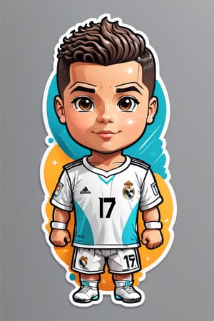 cute chibi in vector color Cristiano Ronaldo, line art illustration, crisp clean vector line, pastel colors, cell shading, smooth gradients, black outline, ultra detailed, HDR, 16k, in cut stickers style