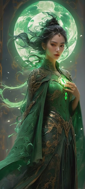 Wide shot, full body portrait, photorealistic of medieval green lantern, seeBlack ink flow: 8k resolution photorealistic masterpiece: by Aaron Horkey and Jeremy Mann: intricately detailed fluid gouache painting: by Jean Baptiste Mongue: calligraphy: acrylic: colorful watercolor art, professional photography, natural lighting, volumetric lighting maximalist photoillustration: by marton bobzert: 8k resolution concept art intricately detailed, complex, elegant, expansive, fantastical, psychedelic realism, dark synth, unreal engine v5, octane render, dripping paint, bingnvwang