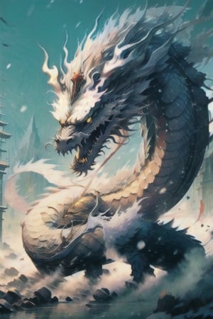 (masterpiece) (resolution:1.3) (best masterpiece),,white dragon,,on the snow mountain,,yellow eyes,,is raging,,is flying,long