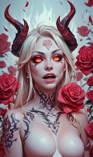 Score_9, Score_8_up, Score_7_up, Score_6_up, 1 flaming skull, (tattoo design), (colorful) realistic, uhd, little demons, roses, surrounded by flames, skull with open mouth, demon horns (tattoo design) (many colors )