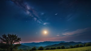 masterpiece, high quality photo, RAW photo, 16K, high contrast, movue poster, night starly sky and fullmoon,