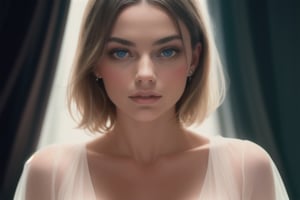 An ethereal female figure, dress, sheer_clothes, detailed background, (Margot Robbie]:0.8), round cute face, blue eyes, amazing fine detail, Nikon D850 film stock photograph Kodak Portra 400 camera f1.6 lens, rich colors, lifelike texture, dramatic lighting, unreal engine, trending on ArtStation, cinestill 800 tungsten