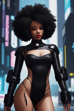 a queen african black woman, afro hair, cyberpunk garments 